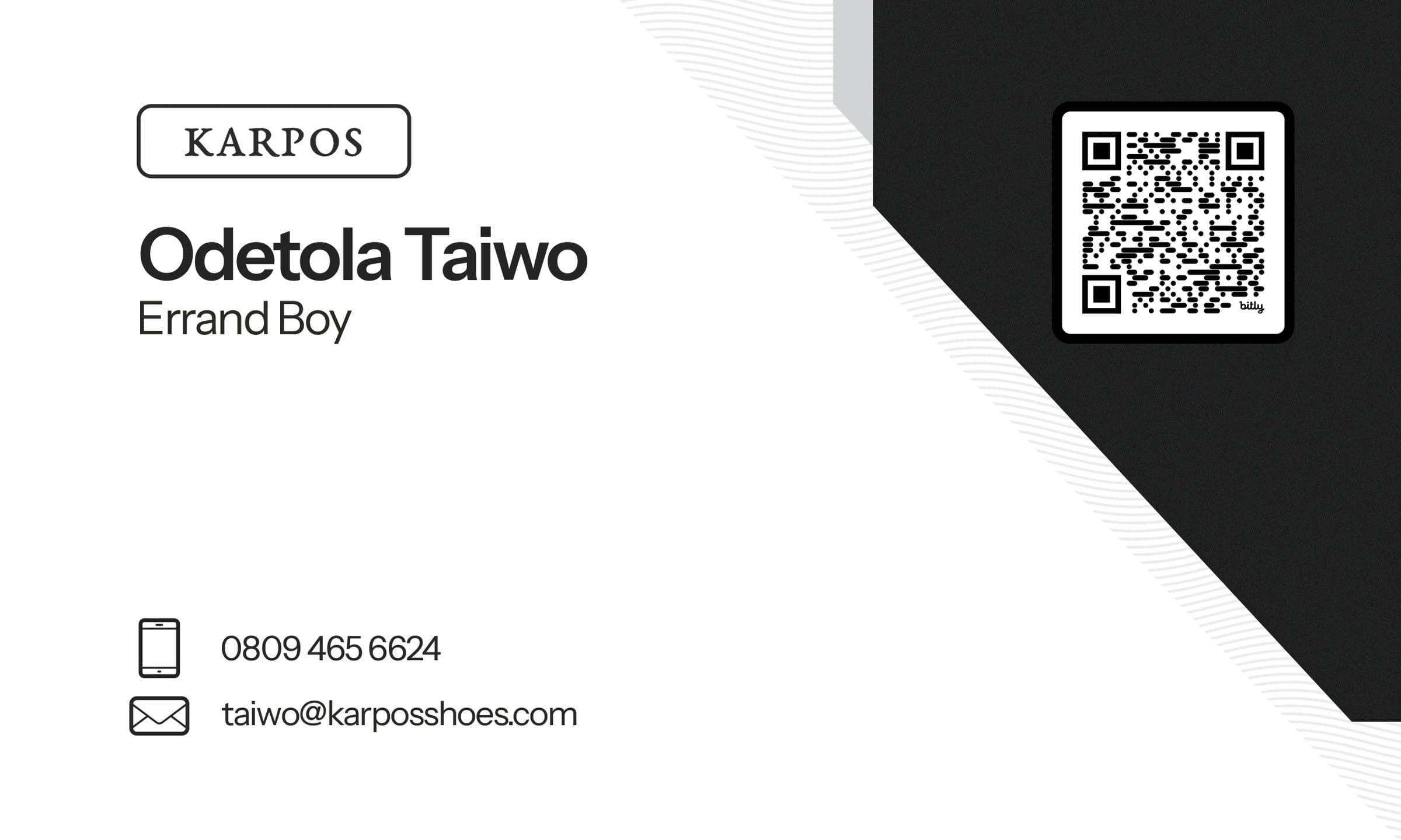 Karpos business card, contact side