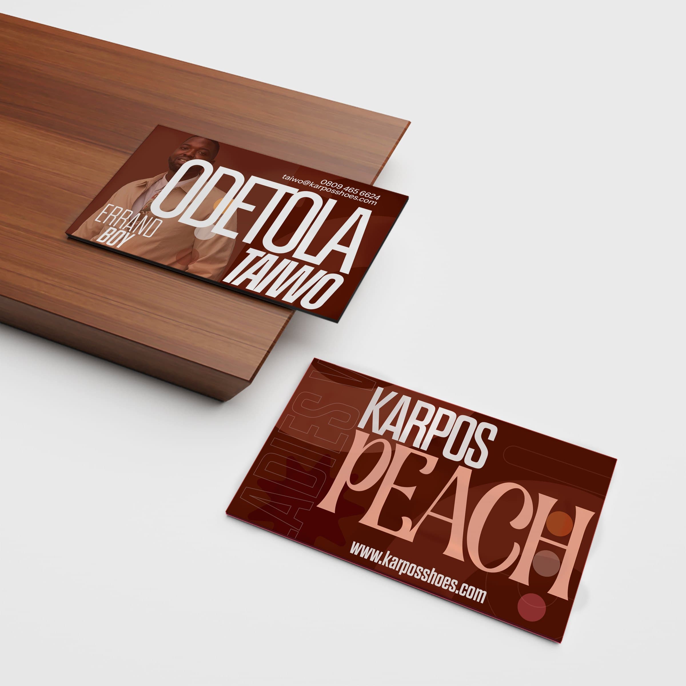 Karpos Peach business cards, front and back