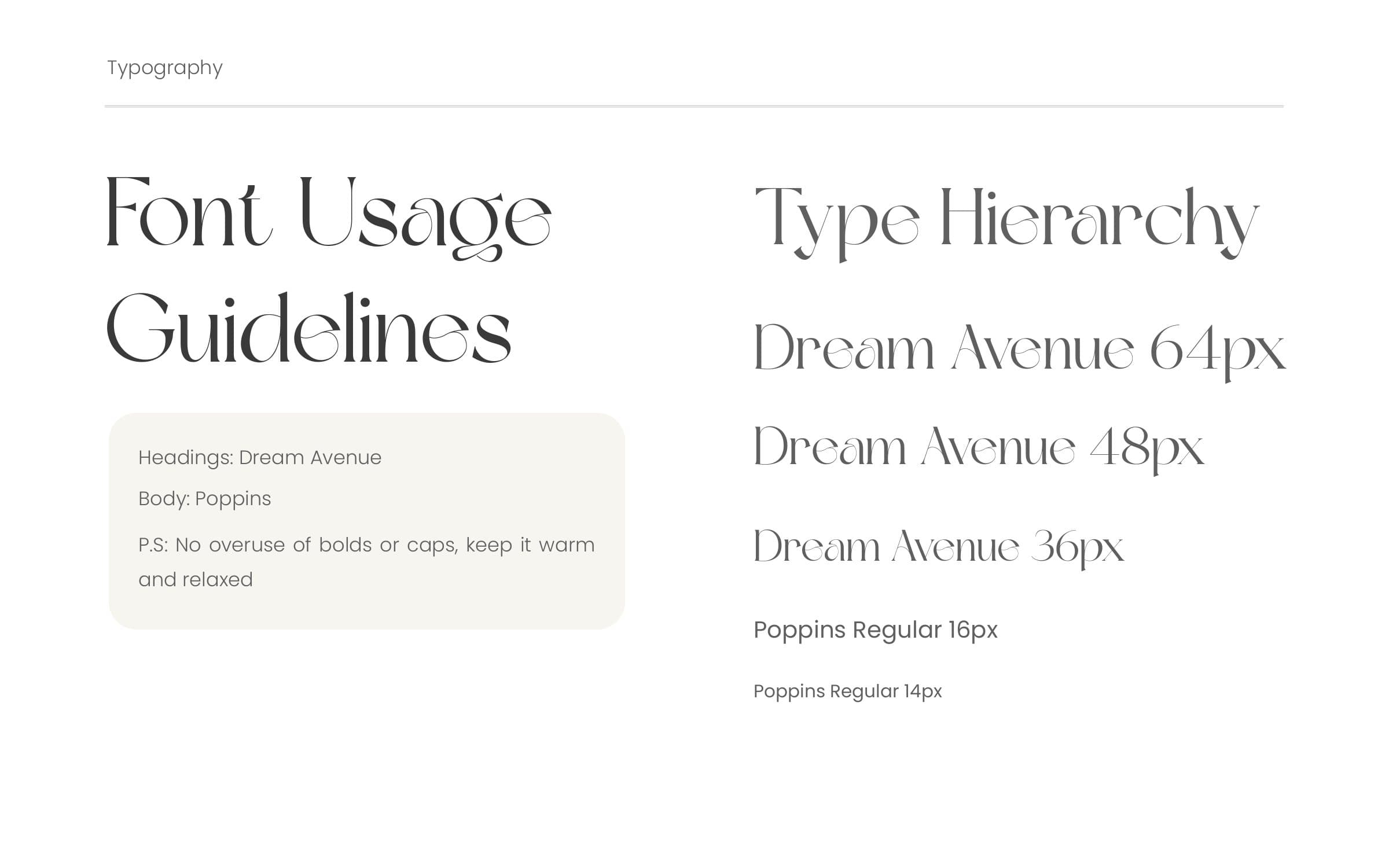 Font usage and type hierarchy
