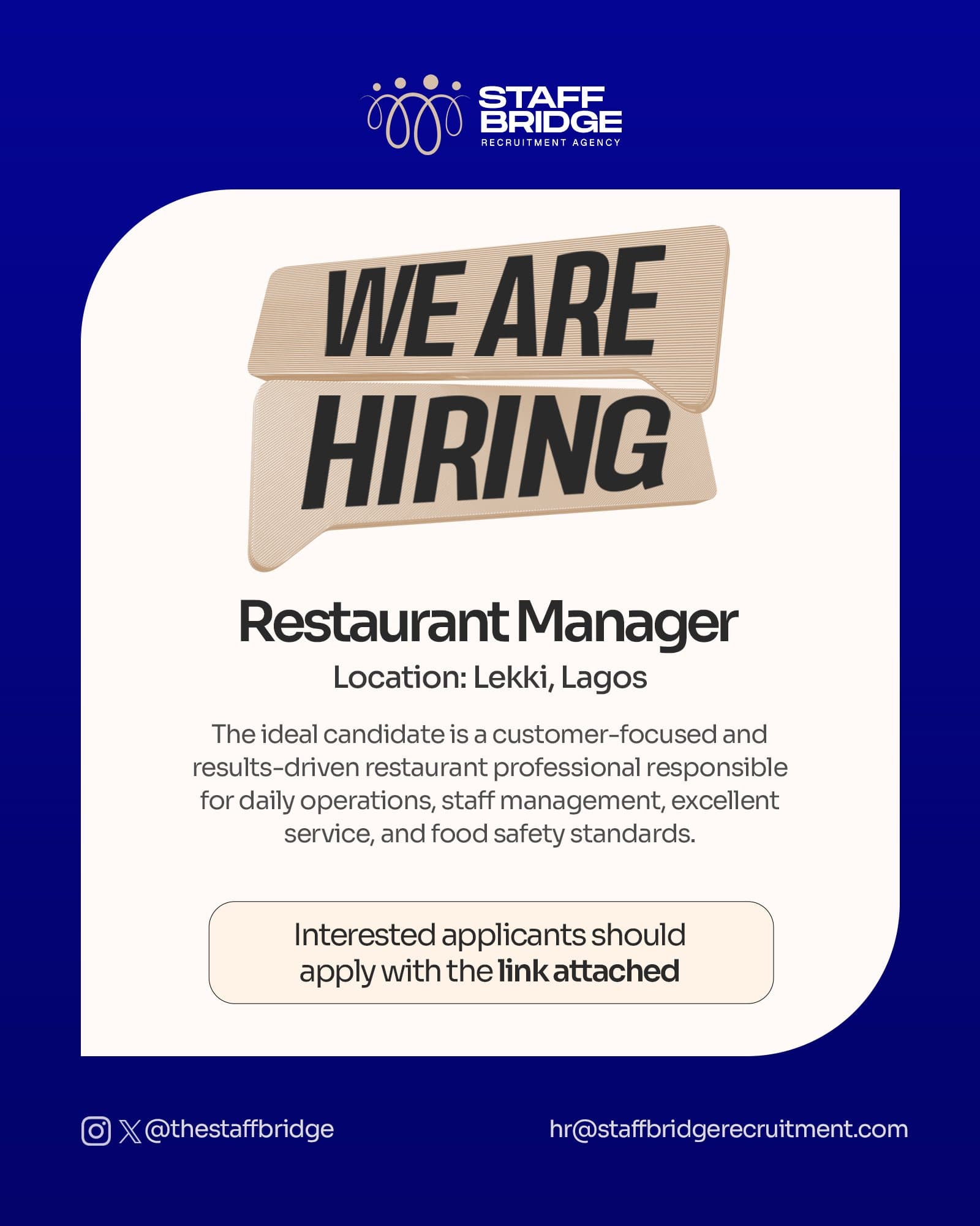 We are hiring: Restaurant Manager, Lekki, Lagos